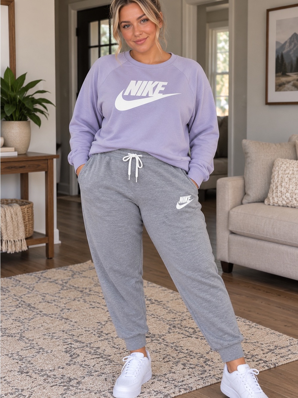 Nike Lavender Crewneck Sweatshirt and Gray Joggers Set